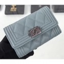 Chanel Grained Calfskin Boy Flap Card Holder A80603 Gray/Silver AQ01282