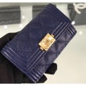 Chanel Grained Calfskin Boy Flap Card Holder A80603 Navy Blue/Gold AQ01551