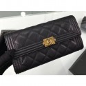 Chanel Grained Calfskin Boy Long Flap Wallet A80286 Black/Gold AQ03527