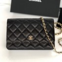 Chanel Grained Calfskin Classic Wallet on Chain WOC AP0250 Black/Gold 2020 Collection AQ03110