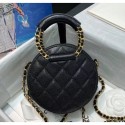 Chanel Grained Calfskin Clutch With Chain & Round Handles AP1176 Black 2020 Collection AQ01067