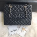 Chanel Grained Calfskin Grand Shopping Tote GST Bag Black/Silver Collection AQ04014