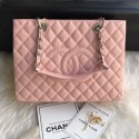 Chanel Grained Calfskin Grand Shopping Tote GST Bag Pink/Silver Collection AQ02607