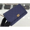 Chanel Grained Leather Boy Wallet On Chain WOC Bag A80287 Navy Blue/Gold AQ04291