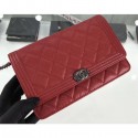 Chanel Grained Leather Boy Wallet On Chain WOC Bag A80287 Red/Silver AQ02365