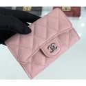 Chanel Grained Leather Classic Flap Card Holder A80799 Pink/Silver AQ01184