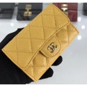 Chanel Grained Leather Classic Flap Card Holder A80799 Yellow/Gold AQ01368