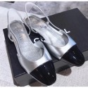 Chanel Heel 2cm Flat Slingbacks G31319 Metallic Silver/Patent Black AQ01177