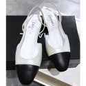 Chanel Heel 2cm Flat Slingbacks G31319 White/Black AQ01209