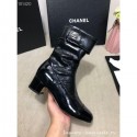 Chanel Heel 4.5cm Boots Patent Crinkled Black 2020 AQ00874