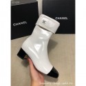 Chanel Heel 4.5cm Boots Patent Crinkled White/Black 2020 AQ02831