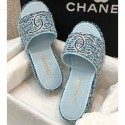 Chanel Heel CC Logo Tweed Mules Pale Green 2020 AQ01041