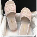 Chanel Heel CC Logo Tweed Mules Pink 2020 AQ02302