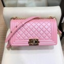 Chanel Iridescent Quilted Grained Leather Medium Boy Flap Bag Pink 2019 Collection AQ01652