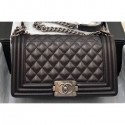 Chanel Lambskin Boy Flap Medium Bag Black/Silver AQ02154