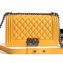 Chanel Lambskin Boy Flap Medium Bag Yellow/Silver AQ01122