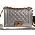 Chanel Lambskin Boy Flap Small Bag Gray/Gold AQ03666