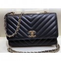 Chanel Lambskin Chevron Trendy CC Wallet On Chain WOC Bag A84456 Black 2018 AQ01957