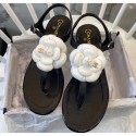 Chanel Lambskin Classic Camellia Thong Sandals Black/White 2020 Collection AQ01862