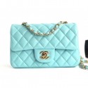 Chanel Lambskin Classic Flap Bag A01116 Light Blue With Gold Hardware AQ01965