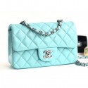 Chanel Lambskin Classic Flap Bag A01116 Light Blue With Silver Hardware AQ03428