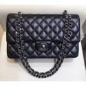 Chanel Lambskin Classic Flap Medium Bag A01112 Black with Silver Hardware 2018 AQ01595
