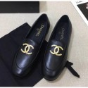 Chanel Lambskin Flat Loafers With Metal CC Logo Black 2020 Collection AQ01071