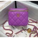 Chanel Lambskin Small Classic Box with Chain And Gold Metal Ball AP1447 Purple 2020 Collection AQ03021