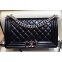 Chanel Medium Metallic Crumpled Waxy Leather Resin Boy Flap Shoulder Bag Black AQ03754