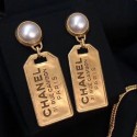 Chanel Metal Tag Pearl Short Earrings AB3278 2019 Collection AQ04307