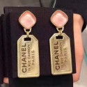 Chanel Metal Tag Short Earrings AB3078 Gold/Pink 2019 Collection AQ00628