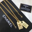 Chanel Metal Tags Pendants Long Necklace AB3098 Gold 2019 Collection AQ03115