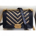 Chanel Metallic Boy Medium Flap Bag Chevron Black/Gold 2019 AQ00987