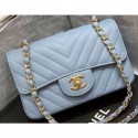 Chanel Original Quality Small Classic Flap Bag 1116 in Caviar Leather Chevron Baby Blue with Gold Hardware AQ03498