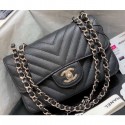 Chanel Original Quality Small Classic Flap Bag 1116 in Caviar Leather Chevron Black with Silver Hardware AQ02825