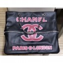 Chanel Paris and London Logo Shopping Tote Bag with Zip Black 2019 AQ03509