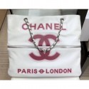 Chanel Paris and London Logo Shopping Tote Bag with Zip White 2019 AQ04301