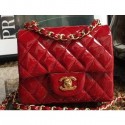 Chanel Patent Leather Mini Classic Flap Bag A1115 Red AQ03731