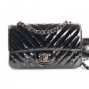 Chanel Patent Leather Small Classic Flap Bag A1116 Chevron Black AQ04096