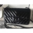 Chanel Patent Metallic Crumpled Calfskin Chevron Classic Flap Small Bag Black 2018 AQ04229