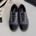 Chanel Pearl Fabric Sneakers Navy Blue 2020 Collection AQ01097