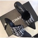 Chanel Pearl Heel 8.5cm Mules G32100 Tweed Black 2019 AQ01298