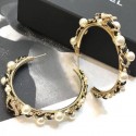 Chanel Pearl Leather and Chain Hoop Earrings AB1516 Black 2019 Collection AQ03186