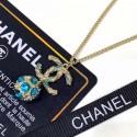 Chanel Pendant Necklace AB0584 Gold/Pearly White/Blue/Crystal 2019 Collection AQ01527