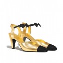 Chanel Pumps G36360 Laminated Lambskin & Grosgrain Gold & Black AQ01599