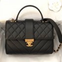 Chanel Quilted and Chevron Calfskin Flap Bag with Top Handle AS0804 Black 2019 Collection AQ02828