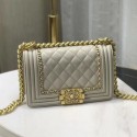 Chanel Quilted Calfskin Chain Small Boy Flap Bag A67085 Gray 2019 Collection AQ01263