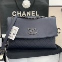 Chanel Quilted Calfskin Triple Flap Bag A8095# Navy Blue 2020 Collection AQ01125