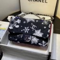 Chanel Quilted Fabric Snowflake Print Medium Flap Bag Black 2020 Collection AQ01023