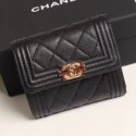 Chanel Quilted Grained Calfskin Boy Small Flap Wallet A81996 Black 2019 Collection AQ04151